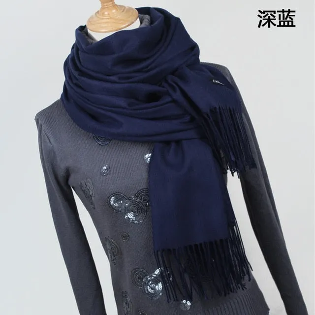 Women solid color cashmere scarves with tassel