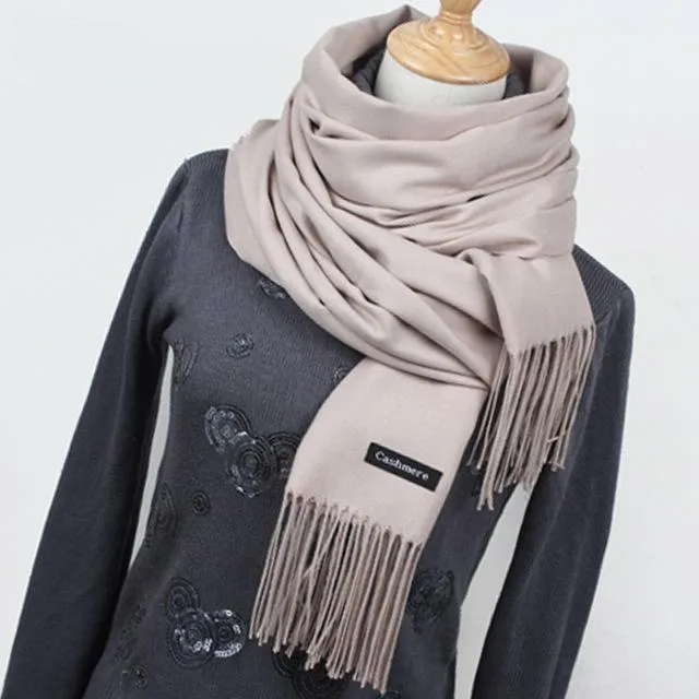 Women solid color cashmere scarves with tassel