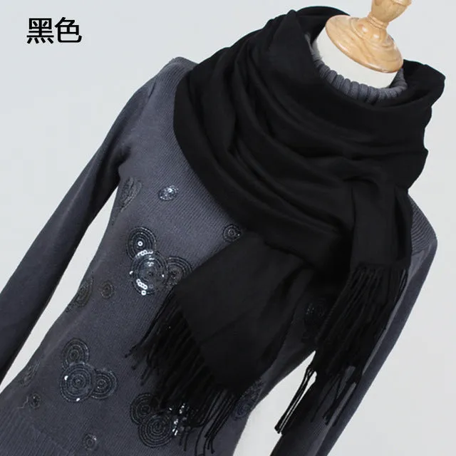 Women solid color cashmere scarves with tassel