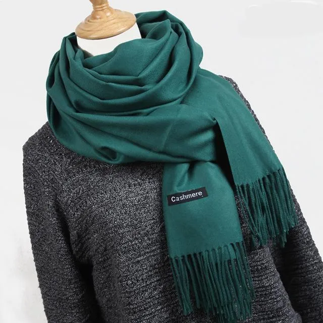 Women solid color cashmere scarves with tassel