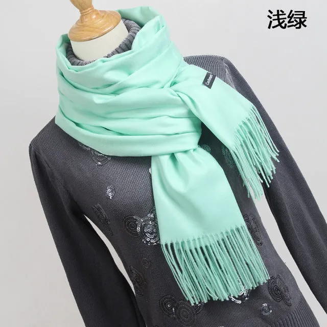 Women solid color cashmere scarves with tassel