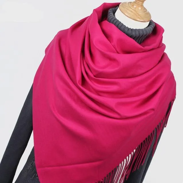 Women solid color cashmere scarves with tassel