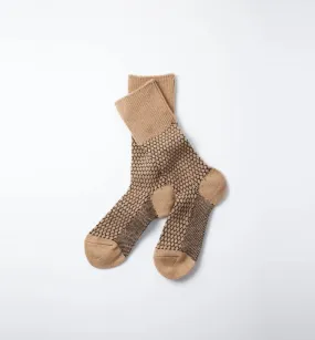 Woolen Jacquard Crew Sock (Camel   Black)