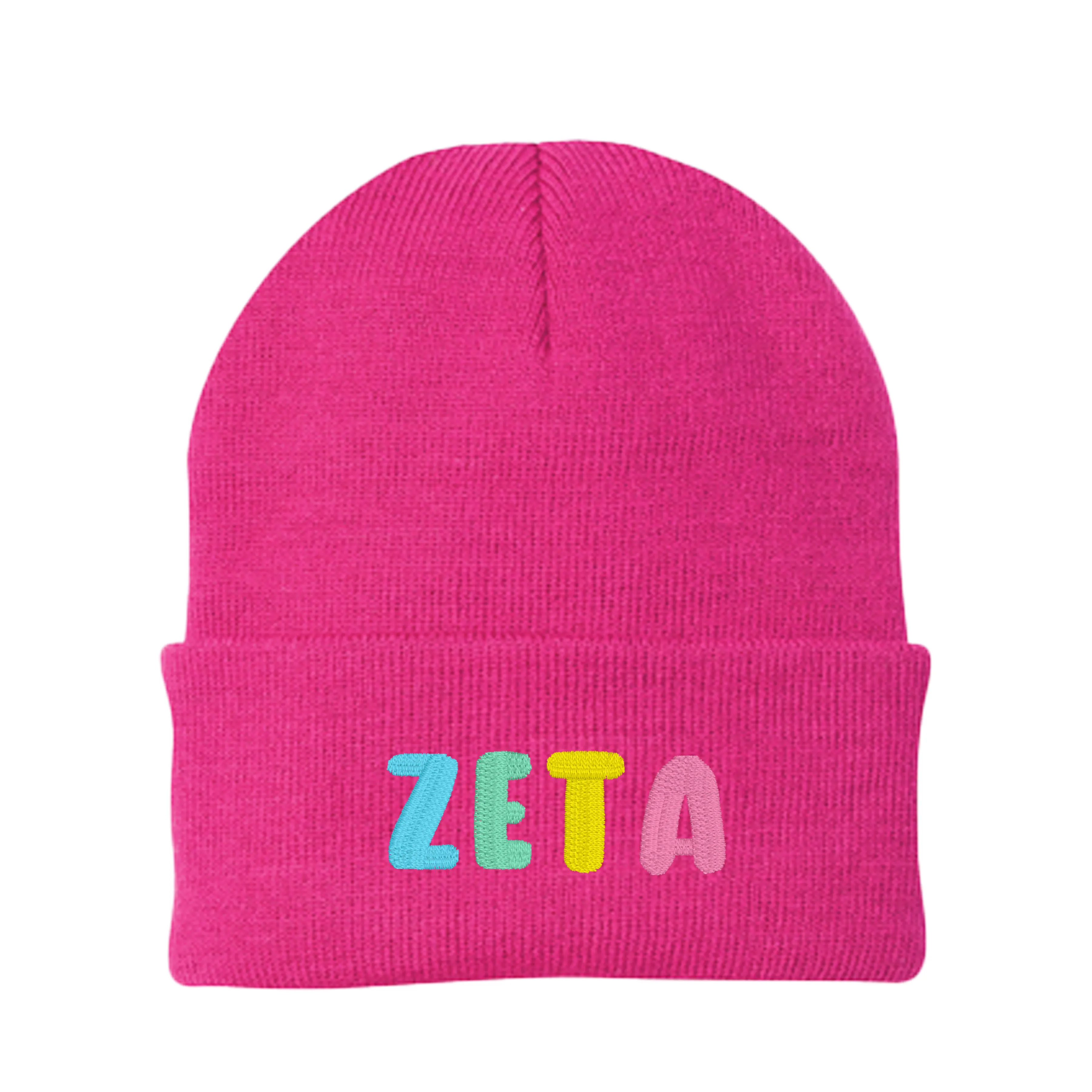 Zeta Tau Alpha Bubble Embroidered Beanie - Zeta Pastel